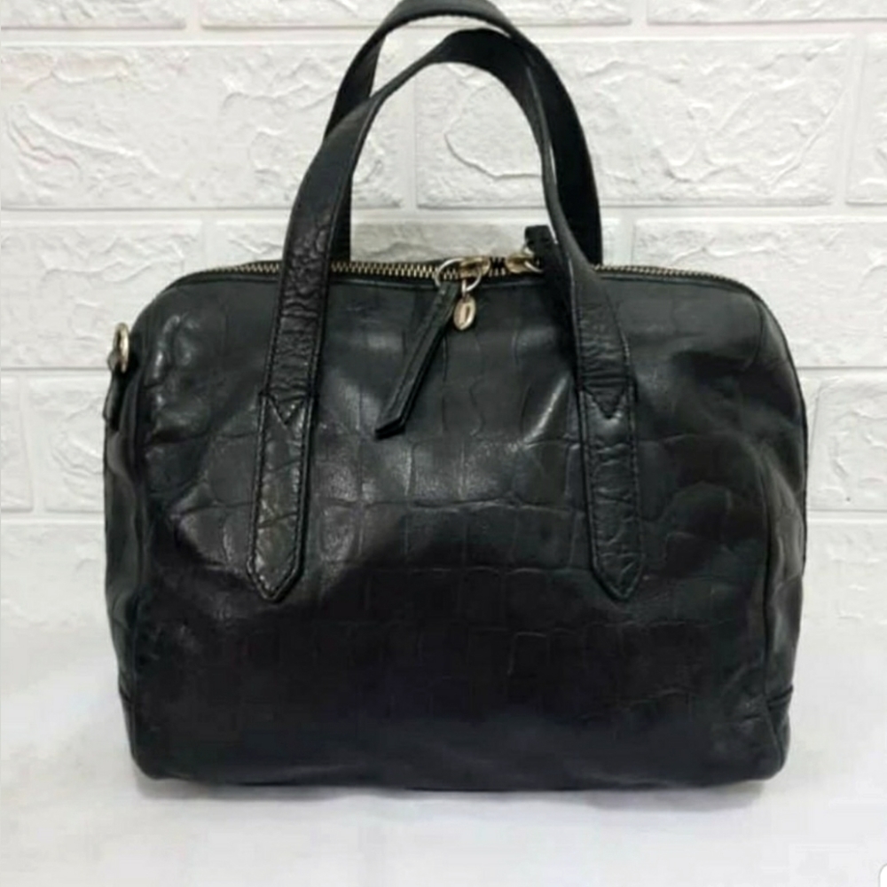 ✨ NEW BLACK CROC FOSSIL SYDNEY SATCHEL GENUINE LEATHER RARE LIMITED EDITION ✨